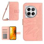 For OnePlus 12 5G Global Skin Feel Sun Flower Embossed Leather Phone Case with Lanyard(Pink)