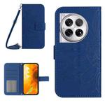 For OnePlus 12R 5G Global Skin Feel Sun Flower Embossed Leather Phone Case with Lanyard(Dark Blue)