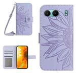 For OnePlus Nord 4 5G Skin Feel Sun Flower Embossed Leather Phone Case with Lanyard(Purple)