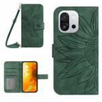 For OnePlus 13T Skin Feel Sun Flower Embossed Leather Phone Case with Lanyard(Green)