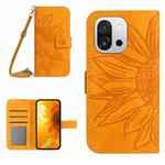 For OnePlus 13T Skin Feel Sun Flower Embossed Leather Phone Case with Lanyard(Yellow)