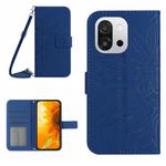 For OnePlus 13T Skin Feel Sun Flower Embossed Leather Phone Case with Lanyard(Dark Blue)