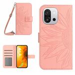 For OnePlus 13T Skin Feel Sun Flower Embossed Leather Phone Case with Lanyard(Pink)