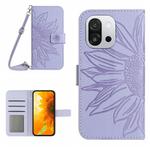 For OnePlus 13T Skin Feel Sun Flower Embossed Leather Phone Case with Lanyard(Purple)