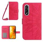 For OnePlus Nord 5 5G / Ace 5 Ultra Skin Feel Sun Flower Embossed Leather Phone Case with Lanyard(Rose Red)