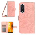 For OnePlus Nord 5 5G / Ace 5 Ultra Skin Feel Sun Flower Embossed Leather Phone Case with Lanyard(Pink)