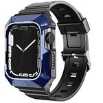 For Apple Watch Ultra 49mm PC Rugged Case Integrated TPU Watch Band(Blue)