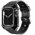 For Apple Watch SE 2022 44mm PC Rugged Case Integrated TPU Watch Band(Black)