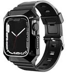 For Apple Watch 7 45mm PC Rugged Case Integrated TPU Watch Band(Black)