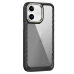 For iPhone 12 Carbon Fiber Transparent Back Panel Phone Case(Black + Transparent Black)