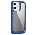 For iPhone 12 Carbon Fiber Transparent Back Panel Phone Case(Blue)