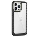 For iPhone 12 Pro Max Carbon Fiber Transparent Back Panel Phone Case(Black + Transparent)