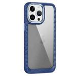For iPhone 12 Pro Max Carbon Fiber Transparent Back Panel Phone Case(Blue)