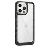 For iPhone 14 Pro Max Carbon Fiber Transparent Back Panel Phone Case(Black + Transparent)