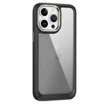 For iPhone 14 Pro Max Carbon Fiber Transparent Back Panel Phone Case(Black + Transparent Black)