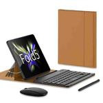 For Samsung Galaxy Z Fold5 GKK Gear Adjustment Bluetooth Keyboard + Pen + Mouse + Case Set(Brown)