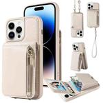 For iPhone 14 Pro Crossbody Lanyard Zipper Wallet Leather Phone Case(Beige)