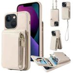 For iPhone 13 Crossbody Lanyard Zipper Wallet Leather Phone Case(Beige)