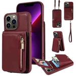 For iPhone 13 Pro Crossbody Lanyard Zipper Wallet Leather Phone Case(Wine Red)