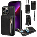 For iPhone 13 Pro Crossbody Lanyard Zipper Wallet Leather Phone Case(Black)