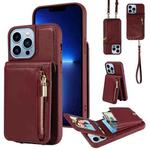 For iPhone 13 Pro Max Crossbody Lanyard Zipper Wallet Leather Phone Case(Wine Red)