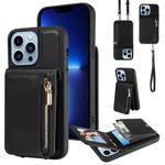 For iPhone 13 Pro Max Crossbody Lanyard Zipper Wallet Leather Phone Case(Black)