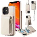 For iPhone 12 / 12 Pro Crossbody Lanyard Zipper Wallet Leather Phone Case(Beige)