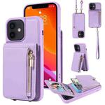 For iPhone 12 / 12 Pro Crossbody Lanyard Zipper Wallet Leather Phone Case(Purple)