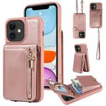 For iPhone 11 Crossbody Lanyard Zipper Wallet Leather Phone Case(Rose Gold)