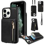 For iPhone 11 Pro Crossbody Lanyard Zipper Wallet Leather Phone Case(Black)