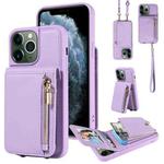 For iPhone 11 Pro Max Crossbody Lanyard Zipper Wallet Leather Phone Case(Purple)