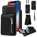 For iPhone X / XS Crossbody Lanyard Zipper Wallet Leather Phone Case(Black)