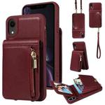 For iPhone XR Crossbody Lanyard Zipper Wallet Leather Phone Case(Wine Red)