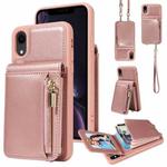 For iPhone XR Crossbody Lanyard Zipper Wallet Leather Phone Case(Rose Gold)
