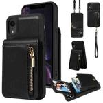 For iPhone XR Crossbody Lanyard Zipper Wallet Leather Phone Case(Black)