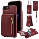 For iPhone SE 2022/ 7 / 8 Crossbody Lanyard Zipper Wallet Leather Phone Case(Wine Red)