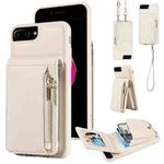 For iPhone 7 Plus / 8 Plus Crossbody Lanyard Zipper Wallet Leather Phone Case(Beige)