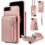 For iPhone 7 Plus / 8 Plus Crossbody Lanyard Zipper Wallet Leather Phone Case(Rose Gold)