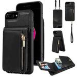 For iPhone 7 Plus / 8 Plus Crossbody Lanyard Zipper Wallet Leather Phone Case(Black)