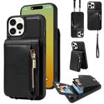 For iPhone 15 Pro Crossbody Lanyard Zipper Wallet Leather Phone Case(Black)
