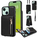 For iPhone 15 Plus Crossbody Lanyard Zipper Wallet Leather Phone Case(Black)