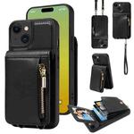 For iPhone 15 Crossbody Lanyard Zipper Wallet Leather Phone Case(Black)