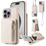 For iPhone 16 Pro Max Crossbody Lanyard Zipper Wallet Leather Phone Case(Beige)