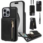 For iPhone 16 Pro Max Crossbody Lanyard Zipper Wallet Leather Phone Case(Black)