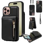 For iPhone 16 Pro Crossbody Lanyard Zipper Wallet Leather Phone Case(Black)