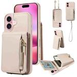 For iPhone 16 Crossbody Lanyard Zipper Wallet Leather Phone Case(Beige)