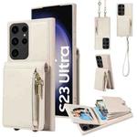 For Samsung Galaxy S23 Ultra 5G Crossbody Lanyard Zipper Wallet Leather Phone Case(Beige)