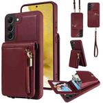 For Samsung Galaxy S22+ 5G Crossbody Lanyard Zipper Wallet Leather Phone Case(Wine Red)