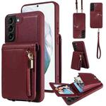 For Samsung Galaxy S21+ 5G Crossbody Lanyard Zipper Wallet Leather Phone Case(Wine Red)