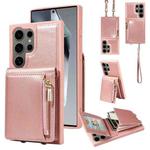 For Samsung Galaxy S24 Ultra 5G Crossbody Lanyard Zipper Wallet Leather Phone Case(Rose Gold)